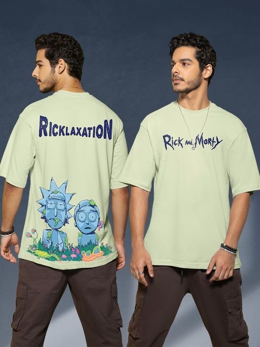 Official Rick and Morty Merchandise Men's Green Stoned Rick & Morty Oversized T-Shirt