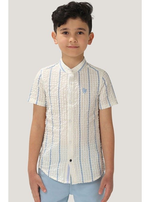 Boys Off White Cotton Shirt Collar Shirt