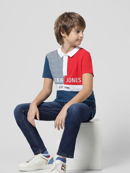 Boys Colourblocked Blue Polo T-Shirt