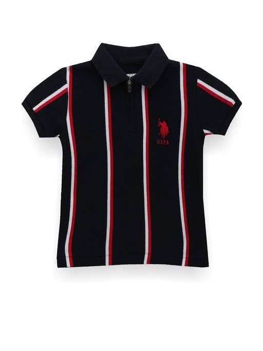 Boys Vertical Stripe Cotton Polo T-Shirt