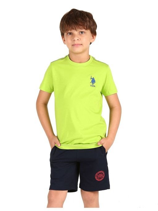 Boys Lime Ribbed Neck Cotton T-shirt Green